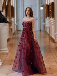 Gorgeous Evening Dresses A Line Organza Prom Dress 3D Appliques Strapless Backless Robes For Women Vestidos De Gala Customized