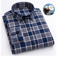 New in shirtplus size 7XL 100%cotton sanding long-sleeve shirts for men slim fit plain shirt striped plaid single pocket clothes