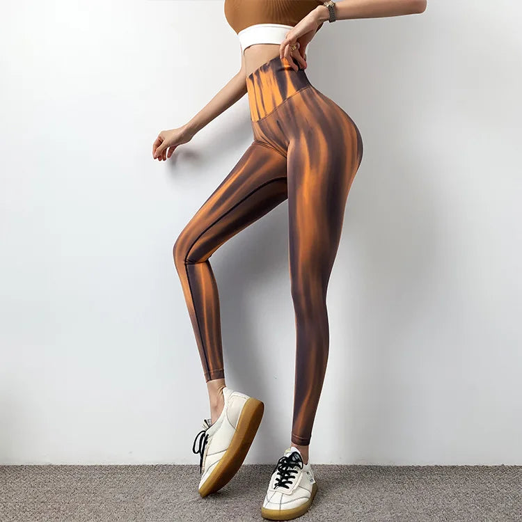 Women Tie Dye Seamless Leggings Scrunch Fitness High Waist Athletic Yoga Pants Soft Nylon Workout Elastic Gym Training Leggins