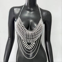 New Variety Of Body Chain Temperament White Pearl Suspender Silver Chain Top Metal Layered Fashionable Women's Clothing