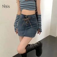 Women Denim Shorts Skirt Harajuku Vintage Elasticity Bandage High Waist Jeans Skirt Fashion Bottoms Streetwear Y2K Clothes