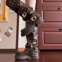 Women Boots Platform Trouser Legs High Boots Trend Punk Gothic Shoes New Rock Leather Fashion Women's Shoes Motorcycle Footwear