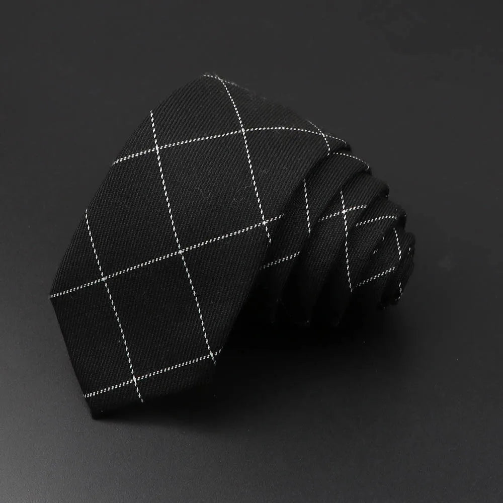 Classic Black Grey Plaid Cotton Necktie 6cm Slim Fashion Skinny Tie Men Tuxedo Suit Party Business Casual Accessory Cravat Gift