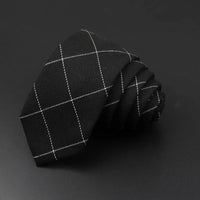 Classic Black Grey Plaid Cotton Necktie 6cm Slim Fashion Skinny Tie Men Tuxedo Suit Party Business Casual Accessory Cravat Gift