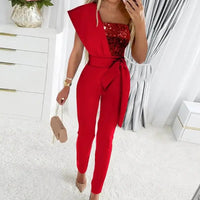 Popular Sexy Romper Elastic Women Jumpsuit Bandage Sexy One Shoulder Straight Romper  Dressing Up