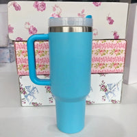 Stainless Steel Vacuum Insulated Car Cup with Dual Straw Lid, Thermal Icy Travel Handle 40oz New