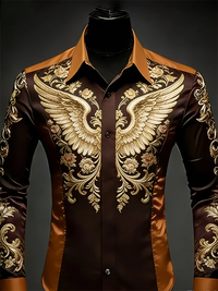 New 10 color men's long sleeved lapel shirt with fashionable 3D floral print and wing pattern long sleeved shirt