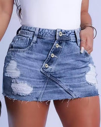 Fashion Casual Women's Skirt 2023 Spring and Summer Street Y2K Button Sexy Fly Ripped Women's Mini Denim Skirt