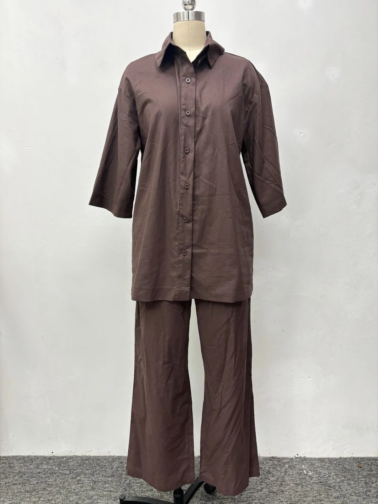Spring and summer casual shirt long pants two-piece set 2025 new women's fashion lapel loose suit women's daily wear