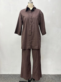 Spring and summer casual shirt long pants two-piece set 2025 new women's fashion lapel loose suit women's daily wear