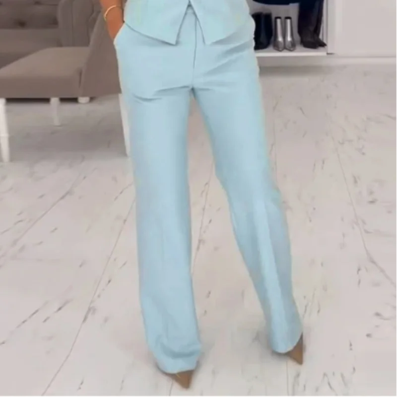 Women's 2 Piece Pants Set Elegant Cap Sleeve Blazer Top High Waist Straight Leg Pants Skirt Suit Female 2026 Summer Woman Outfit