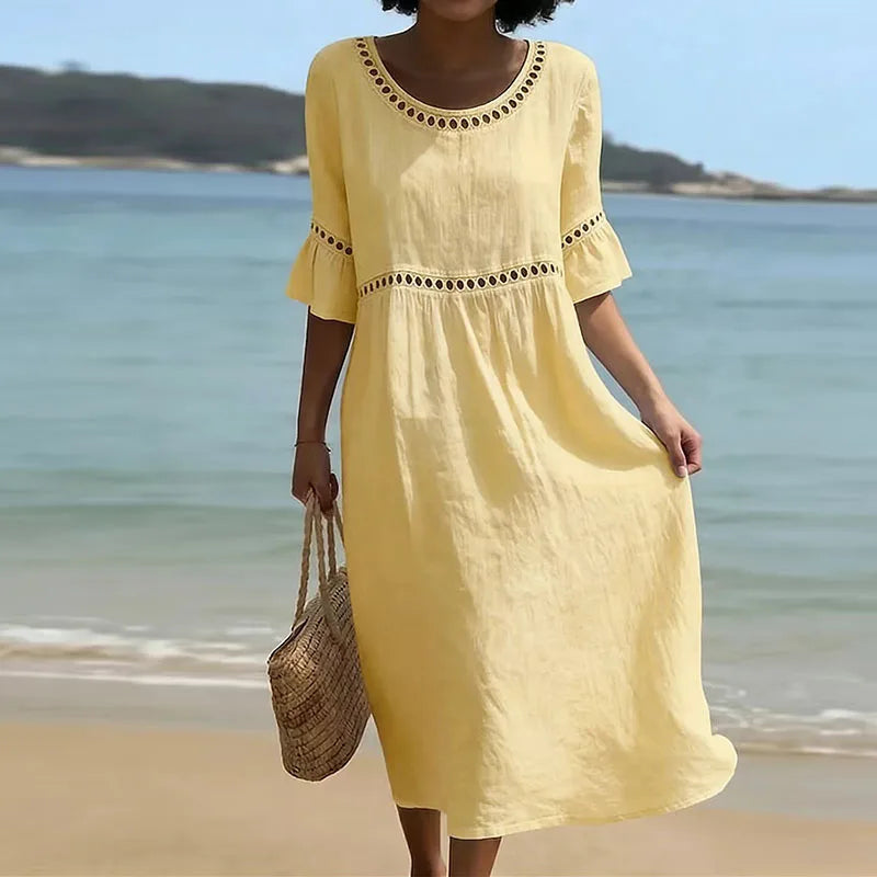 Summer Beach Vacation Dresses Women's Sexy O Neck High Waist Hollow A- Mega Mart Center Summer Beach Vacation Dresses Women's Sexy O Neck High Waist Hollow A- Mega Mart Center