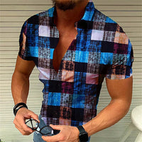 Men's retro plaid short sleeved flip collar printed shirt for street leisure and high-quality vacation designer clothing