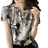 Spring and Autumn Shirts & Blouses for Women with Print Chiffon Short Sleeve Tunic 2025 Pretty S New Woman Top Korea Stylish Xl