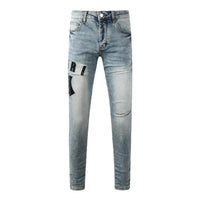 Fashion Top Quality Streetwear Distressed Men's Jeans  Vintage Low Rise Stretch Skinny Button Fly Ripped Hold Pants