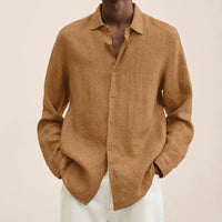 Men's Simple Linen Shirt Spring Autumn New Solid Color Lapel Buttons Loose Long Sleeve Shirt