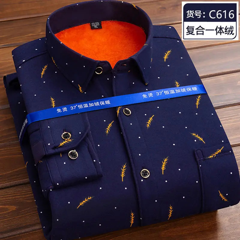 Autumn and Winter Men's Long-sleeved Fleece Shirt Thermal Shirt Plaid Jacket Clothes Men's Clothing Streetwear Men Shirts