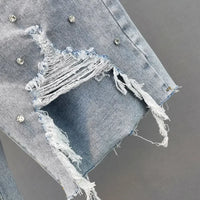 European ripped denim jeans 2025 summer new high-waist slim and heavy industry loose slimming five-point jeans