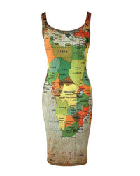 Summer Dresses for Women 2022 Map Print Sexy Sleeveless U-Neck Bodycon Mini Daily Dress