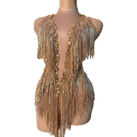 Sparkly Rhinestones Sequins Tassel Leotard Women Nightclub Outfit Singer Dancer Costume Stage Wear Sexy Performance Bodysuit