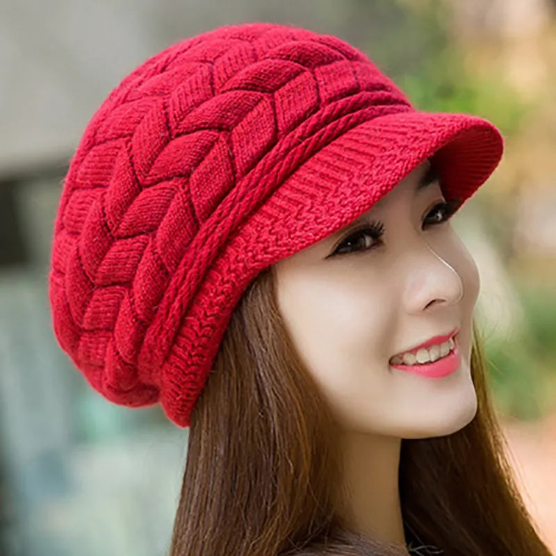 Women's Hats Winter Warm Knitted Hat Rabbit Hair Double Layer Plus Velvet Cap Visor Beanies For Women Casual