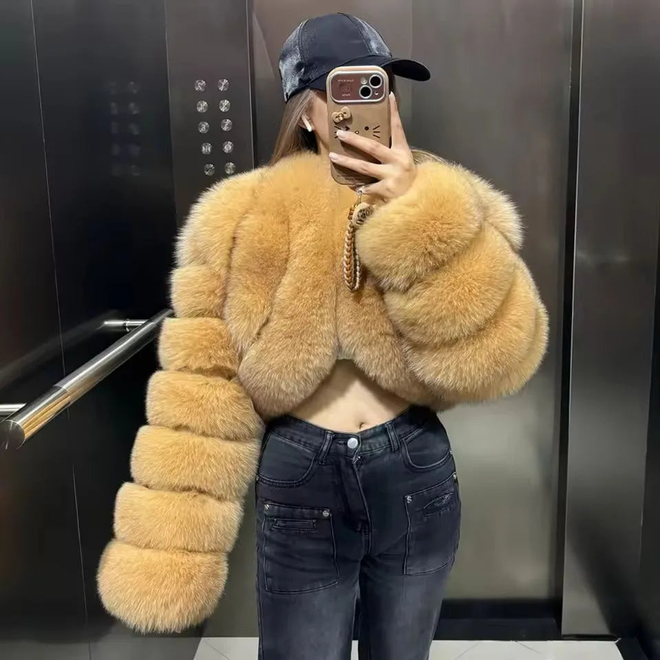 Warm Faux Fur Coats Women Short Overcoats Loose O Neck Long Sleeves Covered Button Straight Work Y2k Casual 2025 Autumn Winter