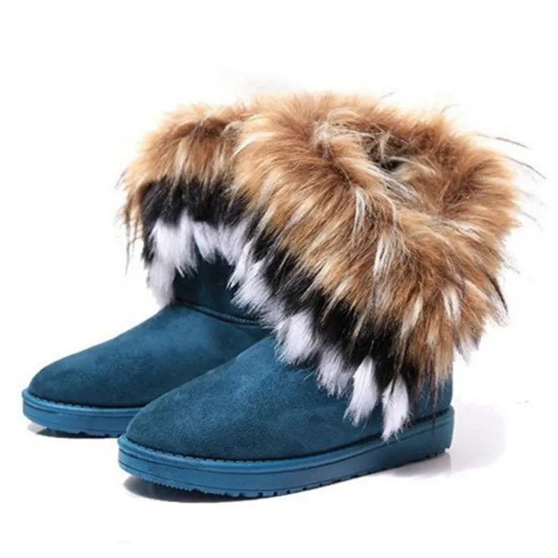 Women Fur Boots Ladies Winter Warm Ankle Boots For Women Snow Shoes Style Round-toe Slip On Female Flock Snow Boot Ladies Shoes