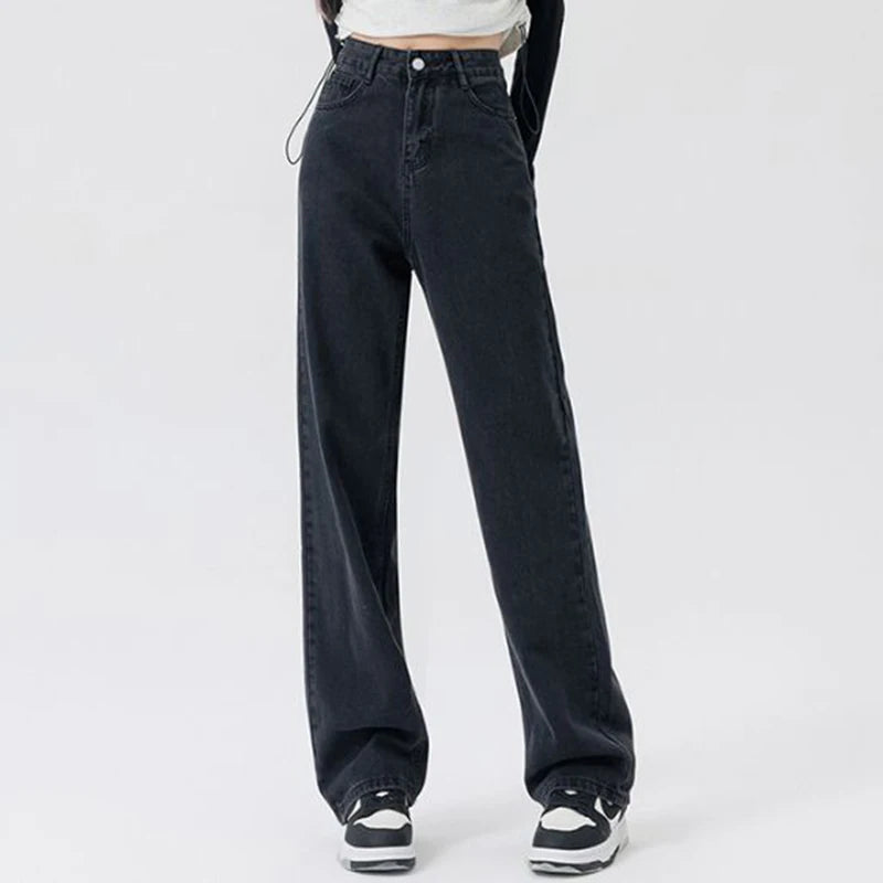 2024 Women High Waist Oversized Loose Mom Jeans Lady Streetwear Denim Y2k Straight Leg Pants Girls Blue Baggy Wide Leg Trousers
