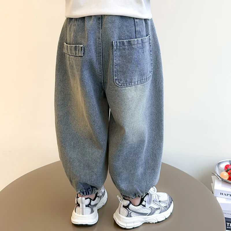 New Kids Designer Baggy Jeans for Little Girls Casual Blue Denim Pants Toddler Children Loose Trousers Age 2 3 4 5 6 7 8 9 Years