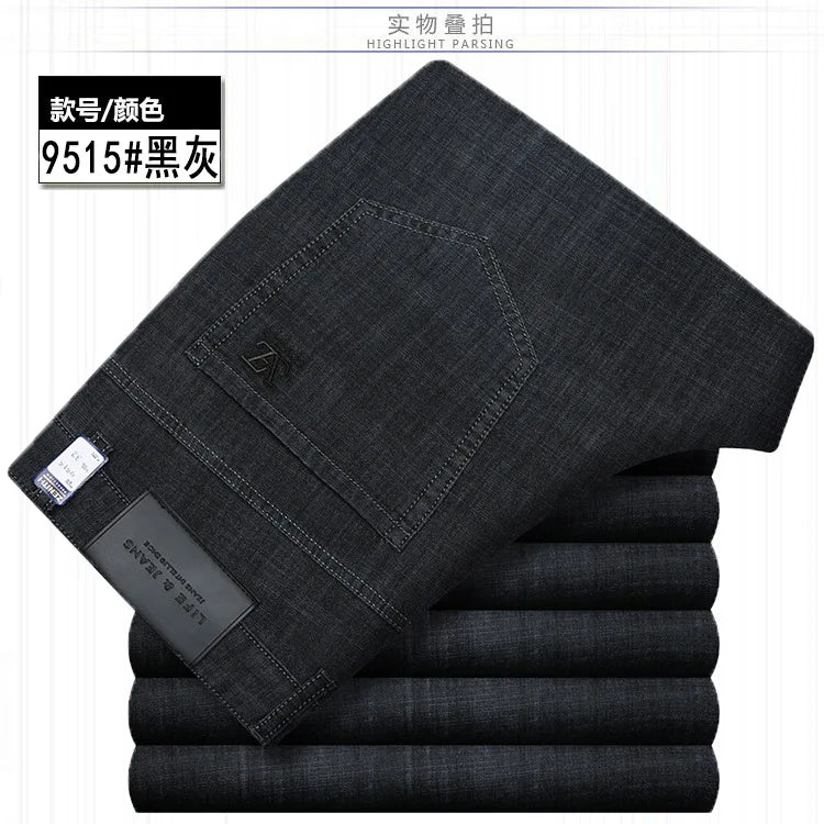 Summer Thin Denim Jeans For Men Straight Loose Stretch Casual Pants Men Blue Black Gray Trousers Mens Jean Clothing Size 40 42