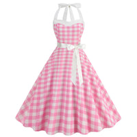 Elegant Women Pink Polka Dot Dress Summer Robe Hepburn 1950s 60s Vintage Sexy Halter Rockabilly Retro Party Dresses 2026 Vestido