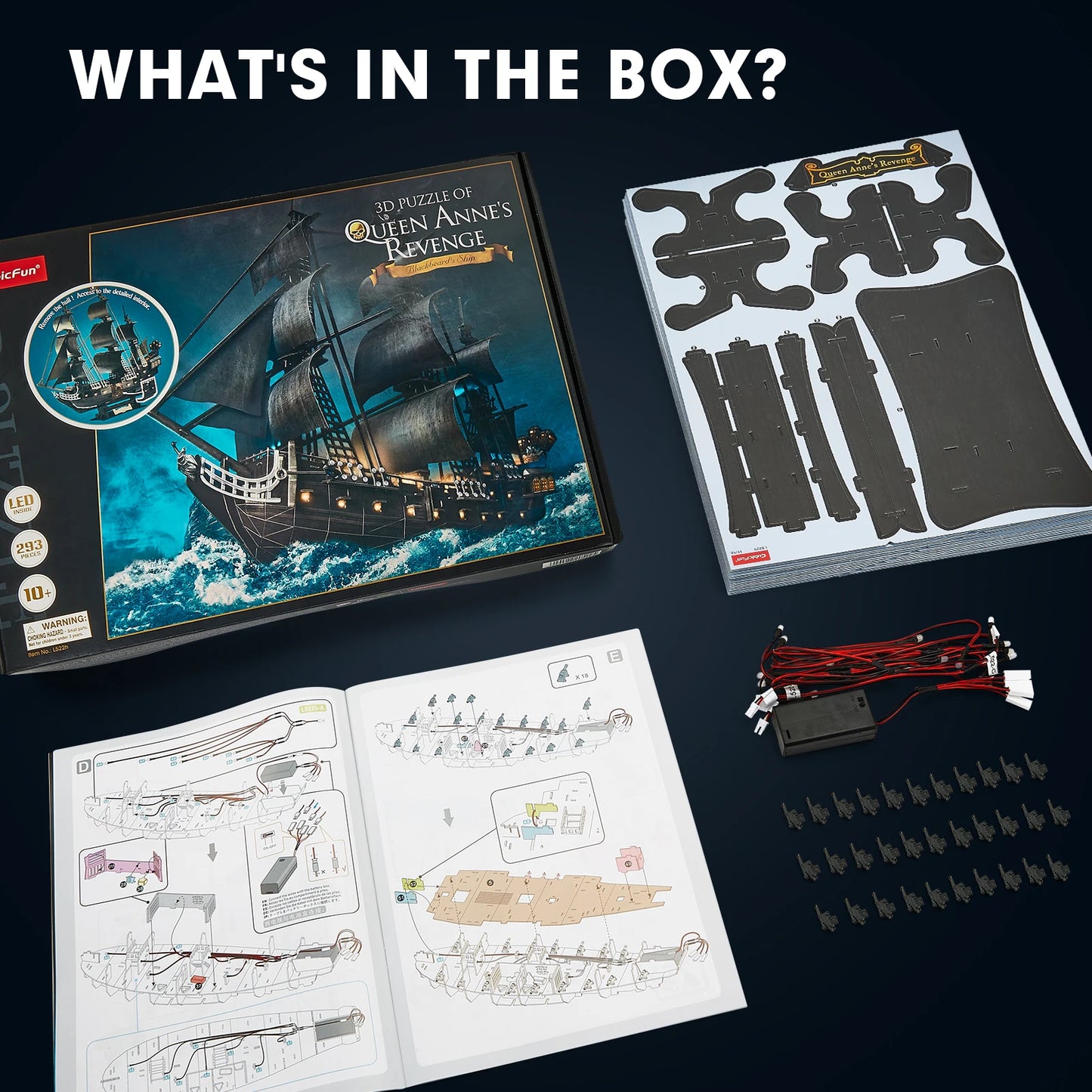 CubicFun 3D Puzzles Ship from PL/US/RU LED Flying Dutchman Pirate Ship Model Queen Anne Revenge Sailboat Titanic Ship Jigsaw