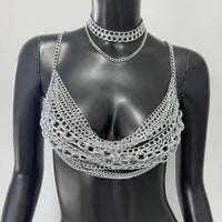 New Variety Of Body Chain Temperament White Pearl Suspender Silver Chain Top Metal Layered Fashionable Women's Clothing