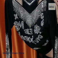 French style high-grade rhinestone bottoming shirt women's spring and autumn new slim semi-high collar versatile bottoming shirt