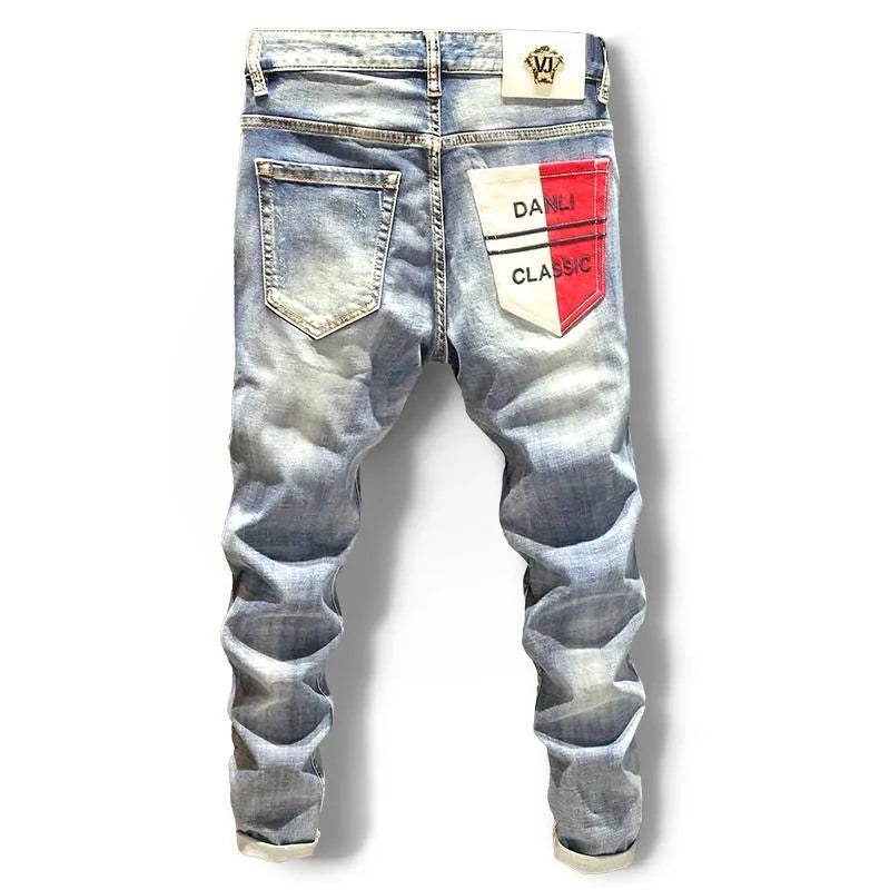 Spring and Autumn Fashion Trend Straight Leg Stretch Denim Trousers Men's Casual Slim Fit Comfortable Sports High Quality Jeans