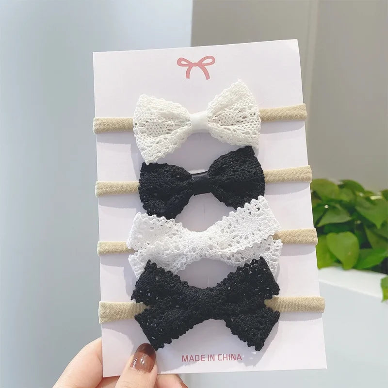 4Pcs/Set Flower Bows Headband Baby Hairband for Girl Children Elastic Hair Bands Soft Toddler Newborn Cute Hair Accessories Gift