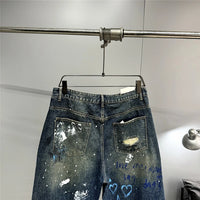 High End Men'S Clothing Hip Hop Graffiti Baggy Jeans For Men Streetwear Skateboard Ripped Jeans Korean Trendy Denim Trousers