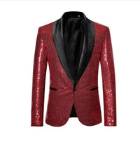 Shiny Sequin Men's Suit Jacket, Stage Performance Coat, White Silver Blue Red Purple Blazers V-neck Single Button S M L XL XXL
