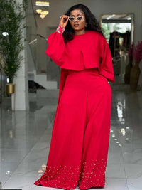 Spring Clothes for Women 2 Piece Sets Women Outfit Lantern Sleeves Suit with Wide Pants and Top High Street Ladies Elegant Sets