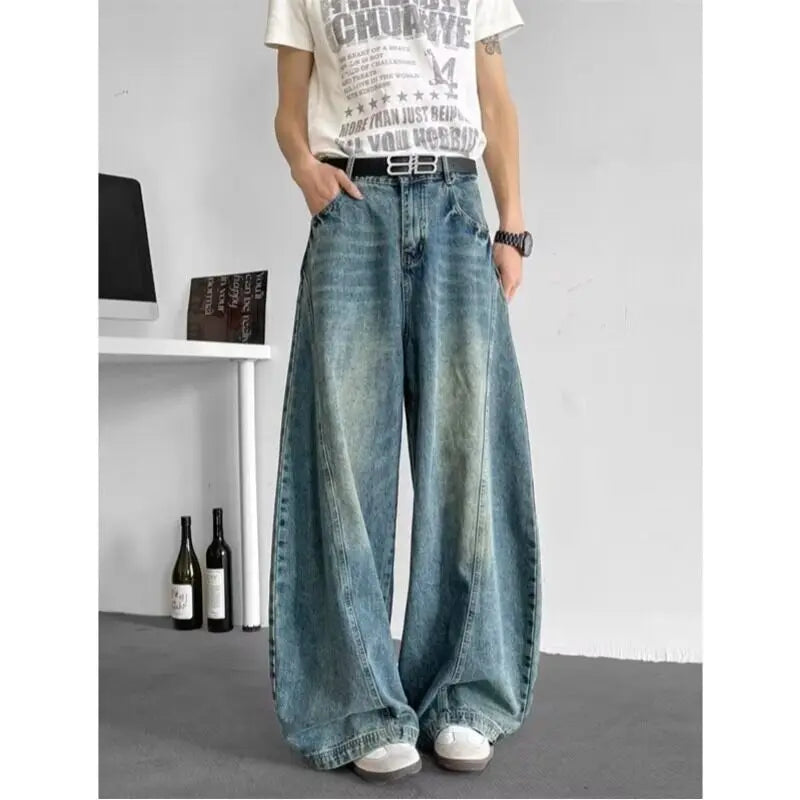 Men Baggy Jeans Wide Leg Unisex Streetwear Hip Hop Dance Pants Loose Fit Trousers Oversized Urban Jogger Street Dance Clothing