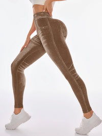 Women's Gym Printed Yoga Tight Pants Seamless High Waist Perforated Fake Pocket Tight Pants Yoga Fitness Pants