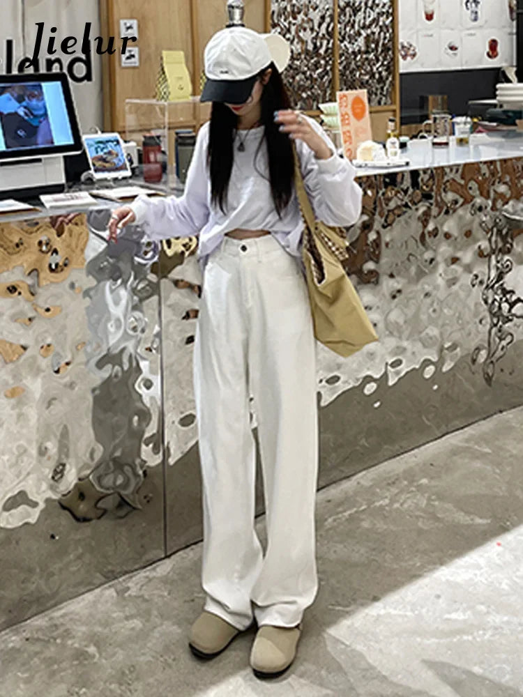 Fashion Street Casual Woman Jeans Summer New High Waist Loose Women Jeans Simple Basic Slim Straight Pants Female Chicly