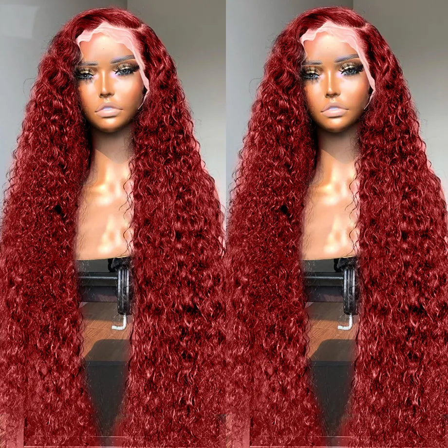 Burgundy Human Hair Lace Frontal Wigs Colored 99j Red Wig For Women Brazilian 13x4 Deep Wave 30 Inch Water Wave Lace Front Wig