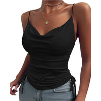 Women Tank Top V Neck Camisole Cami Drawstring Spaghetti Strap Top Loose Sleeveless Blouses Tank Shirt Summer Crop Top