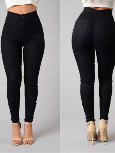 Solid Color Skinny Jeans Woman White Black High Waist Render Jeans Vintage Sexy Long Pants Femme Casual Pencil Pants Denim Jeans