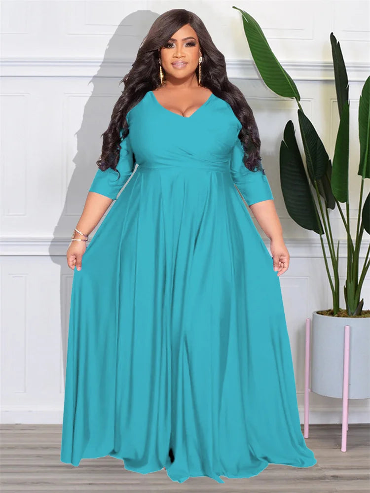 Wmstar Plus Size Party Dresses for Women Fall Clothes  V Neck Bandage Big Hem Elegant Party Maxi Dress Wholesale Dropshipping