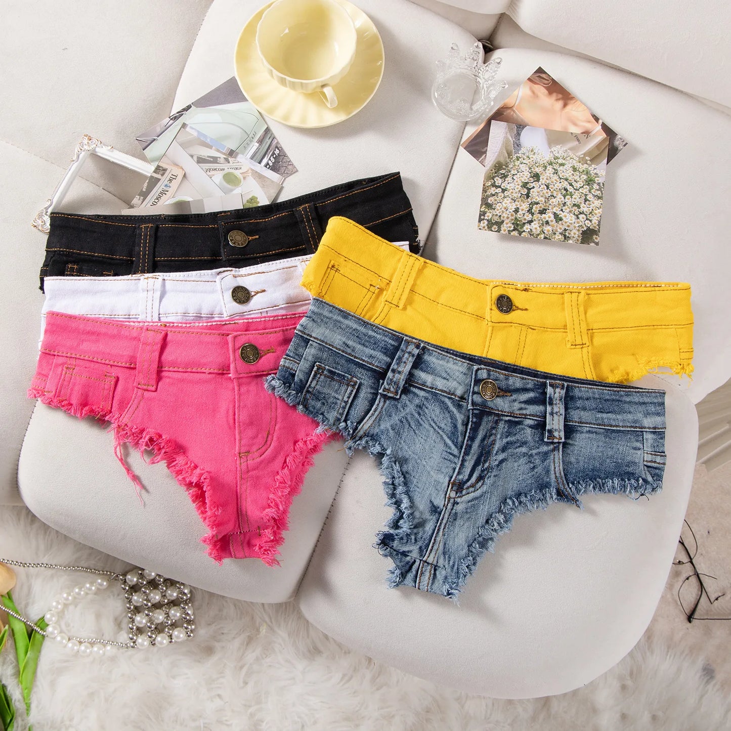 New High Rise Distressed Stretchy Spice Girls Low Waist Ripped Hole Jeans Denim Shorts Y2k Super Shorts Jean