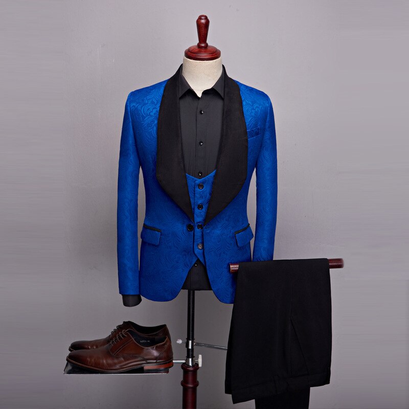 2022 New Men&#39;s Casual Boutique Business Big Black Collar Suit