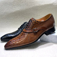 Men's Handmade Italian Style Genuine Leather Dress Shoes Pointed Toe Python Pattern Wedding Oxford Business Shoes