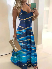 Women's New Fashion Summer Sleeveless Dress Casual Long Retro Strap Dress Street 3D Texture Print Comfortable Breathable Dress